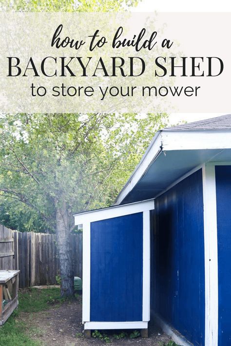 A quick and easy tutorial for building a DIY lawn mower shed for your backyard. It's the perfect way to keep your lawn mower safe from the elements! Lawn Mower Shed, Mower Shed, Shed Diy, Outdoor Hobbies, Garage Organizing, Attic Ideas, Shed Ideas, Diy Lawn, Backyard Designs