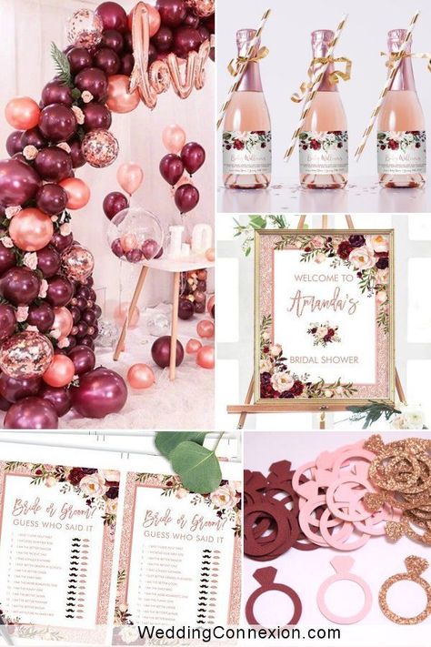 Rose Gold And Gold Bridal Shower Decor, Pink And Rose Gold Bridal Shower Ideas, Burgundy And Rose Gold Bridal Shower Decor, Stop And Smell The Rose Bridal, Rose Gold And Burgundy Bridal Shower Ideas, Burgundy And Blush Bridal Shower Ideas, Pink And Burgundy Bridal Shower Ideas, Bridal Shower Burgundy And Blush, Rose Gold Bridal Shower Table Decor