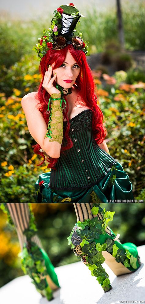 Jillian as Steampunk Poison Ivy by Mike Kowalek of Eleventh Photograph  http://eleventhphotograph.com/cosplay/poison-ivy-jillian/ Steampunk Poison Ivy, Poison Ivy Steampunk, Victorian Inspired Fashion, Ivy Cosplay, Poison Ivy Cosplay, Poison Ivy Costumes, Steampunk Women, Dc Cosplay, Steampunk Cosplay