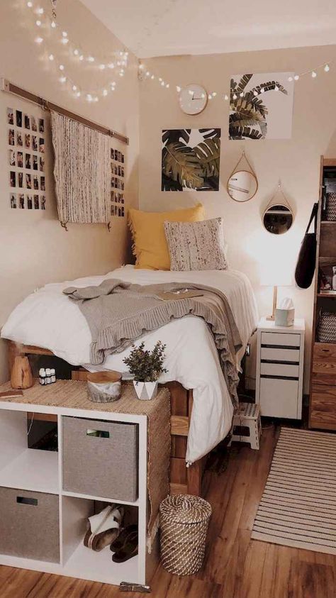 Your bedroom isn't just a place to keep your things and sleep. It should be a sanctuary that reflects all your tastes and personality. #room #decoration College Bedroom Decor, Small Apartment Bedrooms, Cool Dorm Rooms, College Dorm Room Decor, Dorm Room Designs, Cute Dorm Rooms, Dorm Room Inspiration, College Room, Teen Bedroom Decor