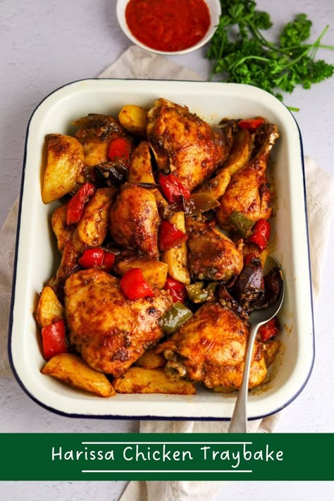 Harissa Chicken Traybake Harissa Chicken Traybake, Chicken Traybake Recipes, Harissa Chicken Recipes, Tray Bake Dinner, Harissa Paste Recipe, Chicken Tray Bake Recipes, Chicken Traybake, Chicken Tray Bake, Chicken Supreme