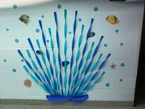 Classroom Decor Under The Sea, Mermaid Classroom Theme, Ocean Themed Bulletin Boards, Under The Sea Vbs Decorations, Underwater Classroom Theme, Under The Sea Board, Diy Under The Sea Decorations, Ocean Vbs Decorations, Under The Sea Classroom Theme