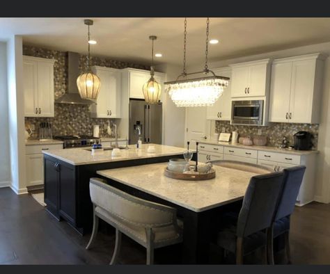 Combined Island And Dining Table, Island With Kitchen Table, Bilevel Home, Kitchen Island Table Combination, Kitchen Island Redo, Kitchen Counter Remodel, Kitchen Island And Table Combo, Kitchen Island With Table, Kitchen Island Table Combo