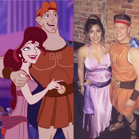 Megara and Hercules #meg #hercules #disney #diycostume Hercules Halloween Costume Family, Hercules And Meg Couples Costume, Hercules Diy Costume, Halloween Hercules And Meg, Couple Halloween Costumes Hercules And Meg, Meg And Hercules Costume Diy, Hercules And Meg Halloween Costume, Diy Megara Costume, Diy Hercules Costume