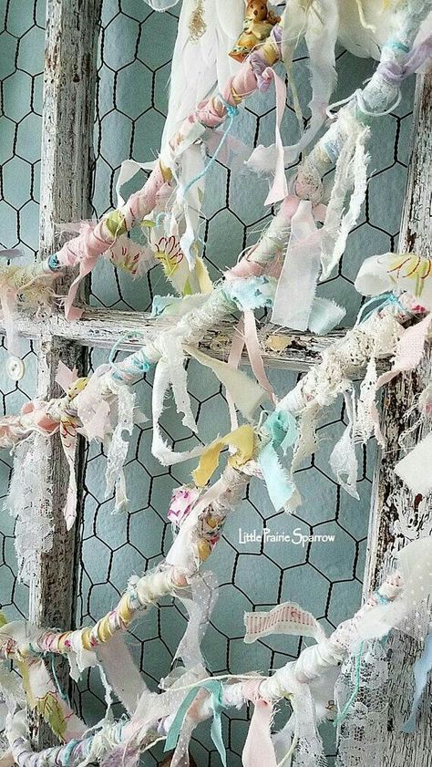 Chic Light Fixtures, Rag Curtains, Shabby Chic Garland, Rag Banner, Vintage Shabby Chic Decor, Rag Garland, Sweet Nursery, Scrap Fabric Crafts, Fabric Garland