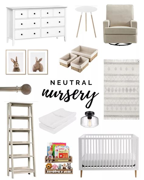 Neutral Baby Rooms, Baby Boy Neutral Nursery, Boy Neutral Nursery, Bunny Themed Nursery, Nursery Must Haves, Nursery Mood Board, Bunny Theme, Farmhouse Nursery, Baby Nursery Neutral