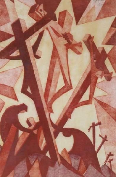 SYBIL ANDREWS GOLGOTHA Sybil Andrews, Auckland Art Gallery, Futurism Art, Art Alevel, European Paintings, Yellow Ochre, British Art, Sacred Art, Linocut Prints