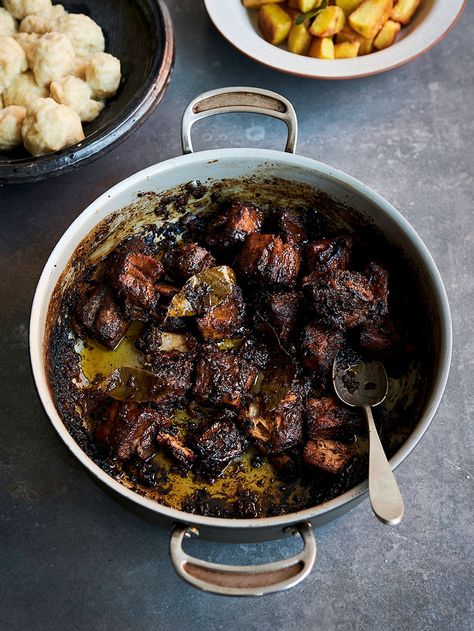 Jamaican-style jerk pork & dumplings recipe | Jamie Oliver Pork Dumplings Recipe, Homemade Barbecue Sauce Recipe, Pork Dumplings, Jerk Pork, Pork Dumpling, Pork Belly Recipes, Homemade Barbecue Sauce, Dumplings Recipe, Jamie Oliver Recipes