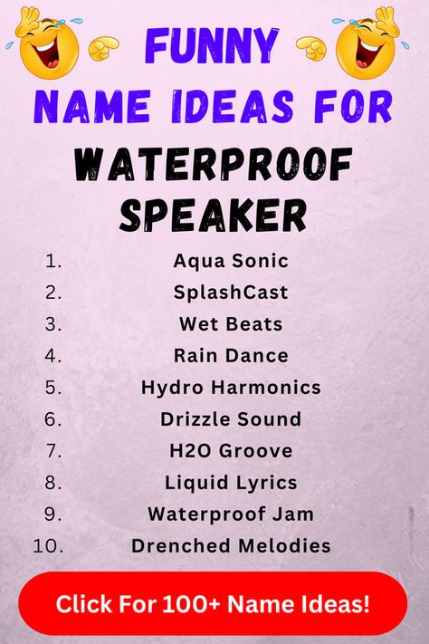 Looking for funny waterproof speaker names? Check out our list of top 100+ funny waterproof speaker name ideas in our blog post! Funny Names, Aqua Aura, Waterproof Speaker, Name Ideas, Audio Amplifier, Dancing In The Rain, Sound Bar, Sound System, Business Names