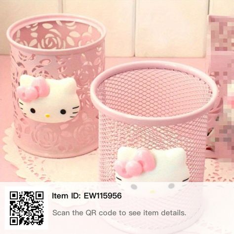 Pink Cubicle Decor, Hello Kitty School Supplies, Hello Kitty School, Hello Kitty Room Decor, Hello Kitty Bedroom, Mha Dr, Hello Kitty Rooms, Desk Stationery, Pencil Storage