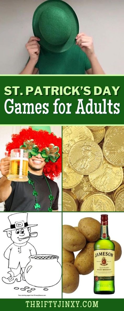 These St. Patrick’s Day Games for Adults will add some extra fun to your St. Patrick’s Day party! From an adult version of pin the shamrock on the leprechaun to a hot potato drinking game, they’re lots of fun! Sure drinking and eating always make for a great party, but the games will add a little something extra to make your party stand out! St Patricks Day Party Activities, Irish Games For Adults, St. Patrick’s Day Games For Adults, St Patrick's Day Games For Adults, St Patricks Party Ideas For Adults, St Patricks Day Party Adults, St Patrick’s Day Party Games, St Patrick’s Day Games, St Pattys Games