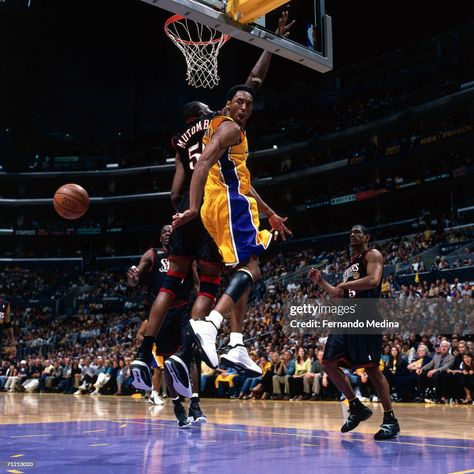 Kobe Bryant of the Los Angeles Lakers passes behind his back in game... 2001 Nba Finals, New Sneaker Releases, Adidas Crazy, Philadelphia 76ers, Nba Finals, New Sneakers, Throwback Thursday, Kobe Bryant, Los Angeles Lakers