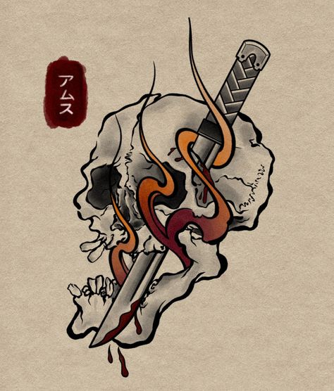 𓅋 Japanese inspired namakubi skull. This design is available at discounted a rate. 📨 Reach out to me at amsthatcher@gmail.com ••• #namakubi #namakubitattoo #samuraitattoo #samurai #katana #katanatattoo #tattooflash #japanesetattoo #wabori #waboritattoo #irezumi #irezumitattoo Traditional Namakubi Tattoo, Namakubi Tattoo Design, Knife Tattoo, Samurai Tattoo Design, Irezumi Tattoos, Samurai Tattoo, Japanese Knife, Japanese Tattoo, Body Tattoos