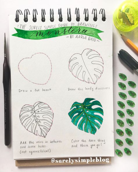 How to Draw // Monstera Delicious Plant- step by step on how to draw this! Deliciosa Plant, Seni Mural, Plant Sketches, Plant Doodle, Gubahan Bunga, Leaf Drawing, Heart Drawing, Seni Cat Air, Hur Man Målar