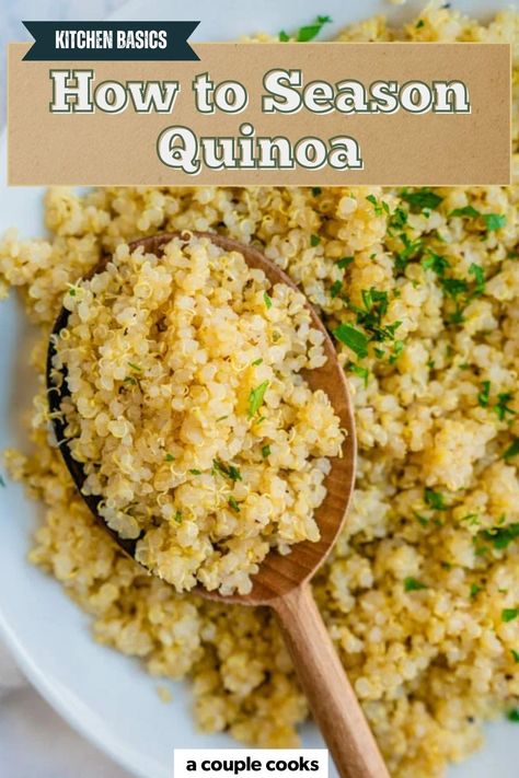 Learn How to Season Quinoa to perfection with this easy recipe! Just a few ingredients transform quinoa into a flavorful side dish that even quinoa skeptics will love. Pop over to our site for the tips and tricks! How To Serve Quinoa, Seasoning For Quinoa, Simple Quinoa Recipes Side Dishes, Quinoa And Fruit Recipes, Quinoa Hot Recipes, Quinoa Recipes With Fish, Quinoa Recipes Hot Healthy, Shredded Chicken And Quinoa Recipes, Quinoa Recipes Easy Side