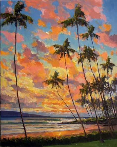 Maui Hawaii Painting, Hawaii Painting, Hawaii Landscape, Coconut Beach, Beach Art Painting, Landscape Art Quilts, Hawaii Art, Island Art, Ocean Painting