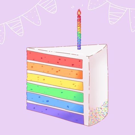 Birthday Cake Reference Drawing, Cute Cake Drawing Aesthetic, Bday Cake Drawing, Rainbow Cake Drawing, Kawaii Birthday Cake Drawing, Birthday Cake Doodle Drawing, Rainbow Cake Illustration, Birthday Cake Pastel, Strawberry Drawing