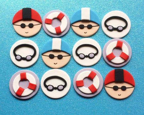 Swim Party Cupcakes, Swimming Cupcakes, Swimmer Cake, Pool Birthday Cakes, Swim Team Party, Swimming Cake, Fox Cake Toppers, Swim Team Gifts, Pool Party Cakes