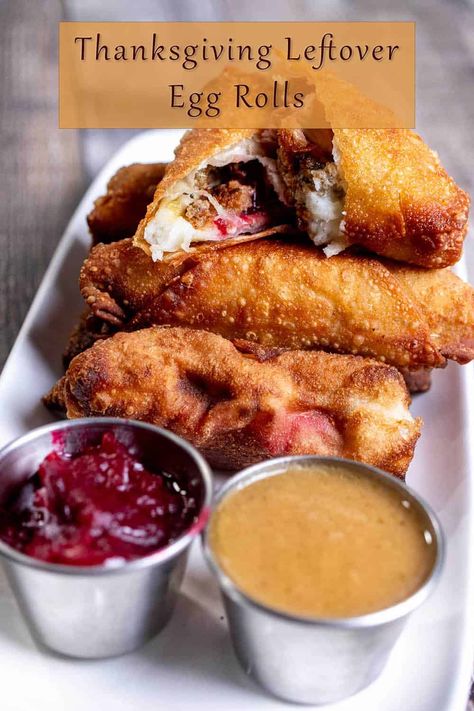 Thanksgiving Leftover Egg Rolls - The Night Owl Chef Egg Roll Thanksgiving Leftovers, Cranberry Dipping Sauce For Egg Rolls, Leftover Thanksgiving Egg Rolls, Leftover Turkey Egg Rolls, Thanksgiving Leftover Egg Rolls, Leftover Rolls Recipes, Leftover Turkey Gravy Recipes, Thanksgiving Eggrolls, Leftover Dinner Rolls