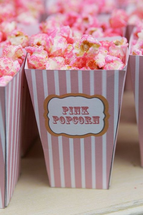 Popcorn Packaging, Pink Snacks, Pink Popcorn, Printable Boxes, Barbie Birthday Party, Pink Birthday Party, Pink Foods, Barbie Birthday, Barbie Party