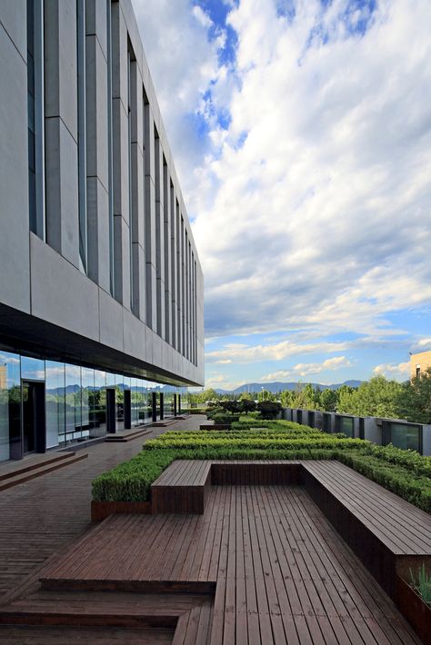 Gallery of Library of Central University of Finance and Economics / China Architecture Design & Research Group - 5 Roof Landscape, Roof Garden Design, China Architecture, Terrace Restaurant, Central University, Rooftop Design, Underground Homes, Architecture Art Design, Building Roof