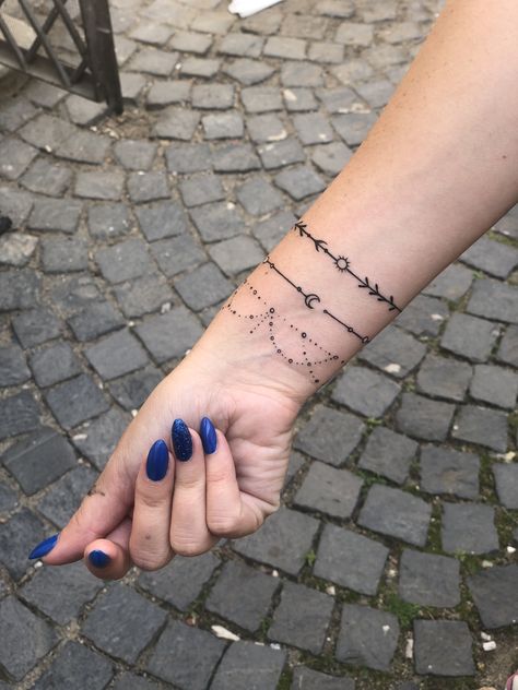 #moon #tattoos #tattoosforwomen #bracelets Celestial Bracelet Tattoo, Small Arm Band Tattoos For Women, Hand Band Tattoo Design For Women, Wrist Bracelet Tattoos, Moon Bracelet Tattoo, Tattoo Ideas Bracelet, Bracelet Style Tattoo, Bracelet Tattoos For Women Wrist, Wrist Tattoos For Women Bracelet