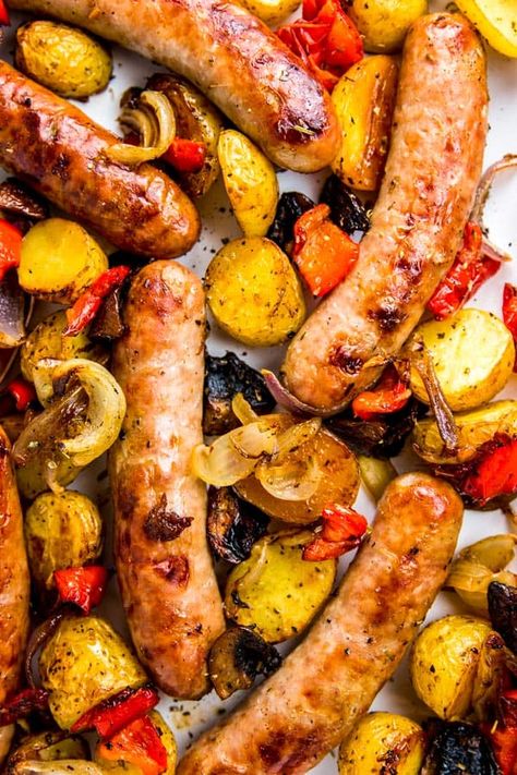 Bratwurst Dinner, College Meal Prep, Dinners For Busy Nights, Brats Recipes, College Meal, Bratwurst Recipes, Gluten Free Main Dishes, Sheet Pan Dinners Recipes, Quick And Easy Dinner Recipes