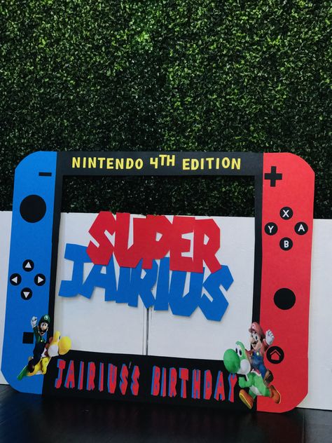 Super Mario Photo Frame Prop I made for my son’s party Super Mario Photo Booth, Mario Photo Booth, Video Game Photo Booth, Super Mario Bros Photo Booth, Super Mario Photo Backdrop, Super Mario Photo Booth Props, Nintendo Switch Photo Booth, Pokemon Photo Booth Frame, Super Mario Photo Frame