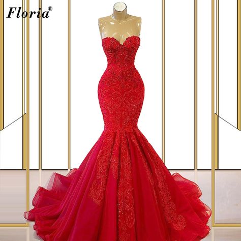 Red Wedding Dress Mermaid, Wedding Dresses Sleeveless, Red Lace Wedding Dress, Red Mermaid Dress, Brides Dresses, Red Prom Dress Long, Types Of Gowns, Engagement Gowns, Red Mermaid