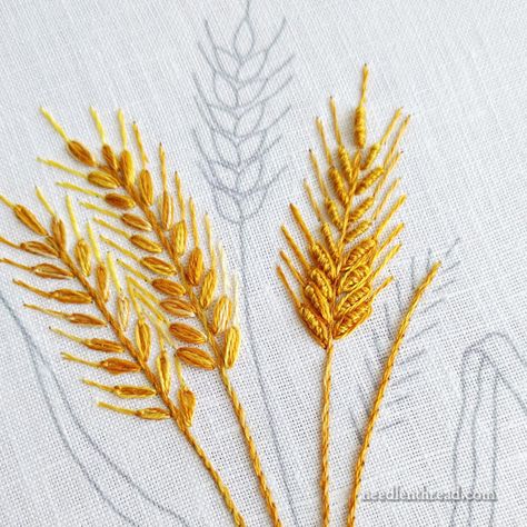 Barley Embroidery, Different Embroidery Techniques, Cattail Embroidery, How To Embroider Wheat, Wheat Stitch Embroidery Design, Wheat Embroidery Pattern, Prairie Embroidery, Wheat Embroidery Design, Wheat Craft