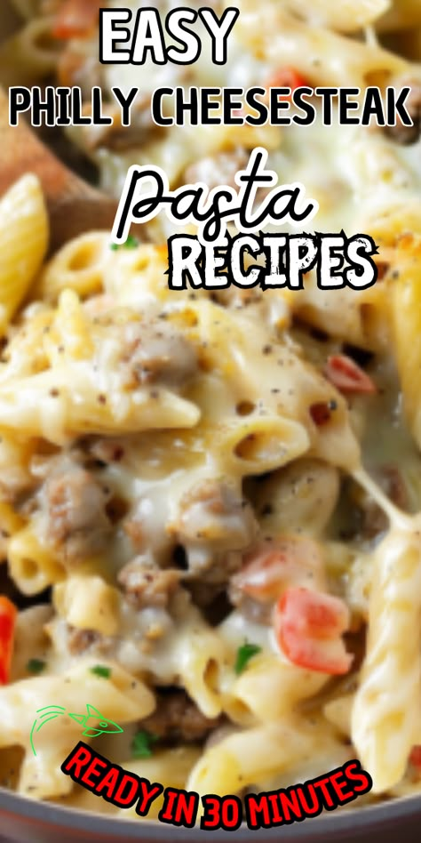 Easy Philly Cheesesteak Pasta Classic Philly Cheesesteak Pasta, Ground Beef Philly Cheese Steak Pasta, Philly Cheese Steak Pasta Skillet, One Pot Philly Cheesesteak Pasta, Philly Cheesesteak Pasta Bake, Philly Cheese Recipes, Chicken Cheesesteak Pasta, Philly Cheese Steak Alfredo Pasta, Crockpot Philly Cheese Steak Casserole