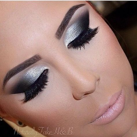 SILVER + BLACK! STUNNING job by @naturallyfake !! 💋💋💋💋… | Flickr Silver Makeup Looks, Eye Shadow Black, Silver Smokey Eye, Cheer Makeup, Eye Makeup Cut Crease, Silver Eye Makeup, Silver Makeup, Silver Eyeshadow, Trendy Eyeshadow