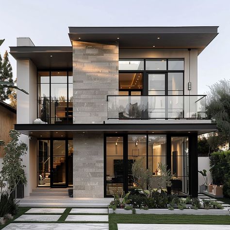 Two Story Modern House Exterior, 2 Stories Modern House, 2 Storey Minimalist House Design, Modern 2 Story House Exterior, Modern House Floor Plans 2 Story, Modern House Design 2 Storey, House With Flat Roof, Modern Home Design Exterior, Loft House Exterior