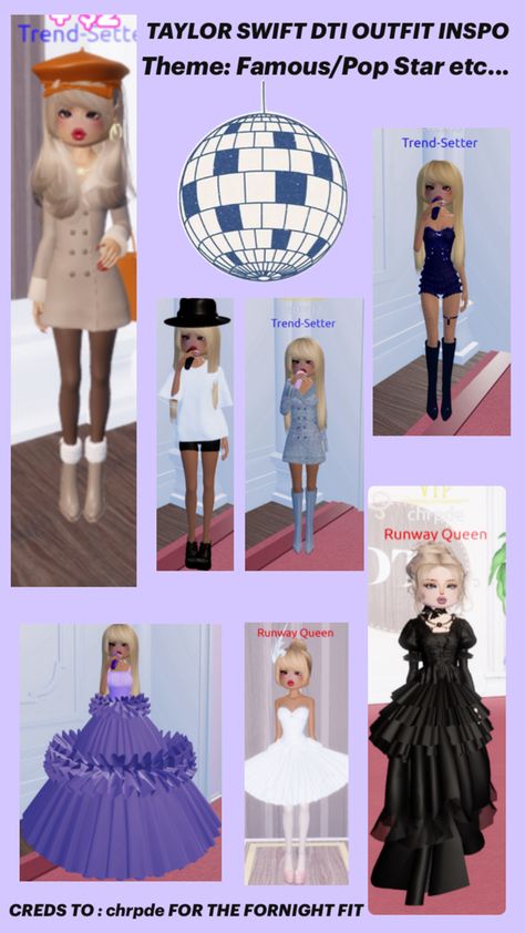 Taylor Swift DTI Outfit Inspo 🫶 Taylor Swift Dti Fits, Dti Theme Famous, Fortnight Taylor Swift, Taylor Swift Enchanted, Lana Dress, Dti Codes, Taylor Swift Jokes, Roblox Ideas, Dti Fits