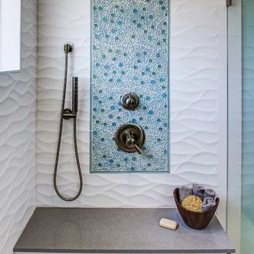 Wavy Tile In Shower - Photos & Ideas | Houzz Shower Pictures Ideas, Wavy Tile, Contemporary Bathroom Remodel, Bathroom Traditional, Shower Pictures, Beautiful Master Bathrooms, Porcelain Tile Bathroom, Shower Wall Tile, Light Wood Cabinets