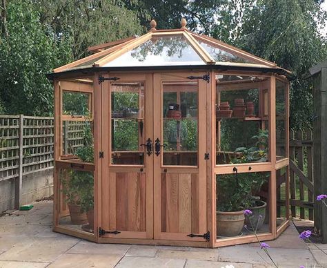 Greenhouse Gazebo, Timber Greenhouse, Cedar Greenhouse, Wooden Garden Buildings, Victorian Greenhouses, Cedar Paneling, Cedar Shingle Roof, Wooden Greenhouses, Backyard Greenhouse