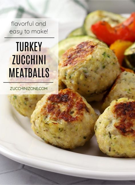 Turkey zucchini meatballs recipe by Zucchini Zone. Turkey zucchini meatballs are the perfect way to add lean protein and extra veggies to your next meal! Mixed in a single bowl then popped in the oven, these meatballs are perfect for meal prep and freeze beautifully. #turkeymeatballs #turkeyzucchinimeatballs #zucchini #meatballs #bakedmeatballs #recipe #dinnerideas