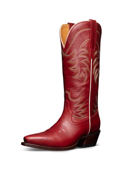 Meet The Annie, our best-selling cowgirl boot. Tall and timeless, a beautiful tonal stitching pattern adorns its 14” shaft, the top of which features a deep scallop for a comfortable, flattering fit. A fashion-forward snip toe leads the way and our signature toe stitching rounds out a classic look open to a wide range of styling possibilities. These premium boots are not to be missed and will age beautifully over time. Red Leather Boots For Rodeo, Red Boots Western, Tall Cowgirl Boots Red, Tall Red Cowboy Boots, Vintage Red Cowgirl Boots, Snip Toe Cowgirl Boots, Tall Cowgirl Boots, Womens Cowgirl Boots, Boots Store