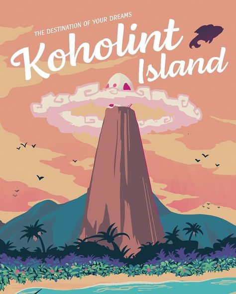 Legend of Zelda Link's Awakening art > Vintage Travel Poster > Koholint Island | artbytotho Link's Awakening Art, Koholint Island, Link's Awakening, Awakening Art, The Wind Waker, Mama Awards, Video Game Fan Art, Wind Waker, Ocarina Of Time