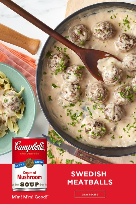 Swedish Meatball Recipe, Crock Pot Recipes, Cream Of Mushroom, Swedish Meatballs, Campbell Soup, Meatloaf Recipes, Meatball Recipes, Beef Dishes, Mushroom Soup