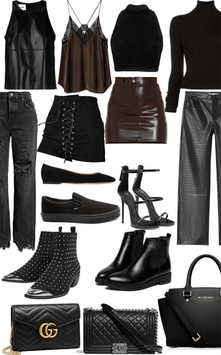 Edgy Sheek Outfits, Dark Era Outfit, Rock Chic Capsule Wardrobe, Indie Capsule Wardrobe, Edgy Capsule Wardrobe 2023, Dark Feminine Wardrobe, Dark Feminine Capsule Wardrobe, Black Polyvore Outfits, Rock Capsule Wardrobe