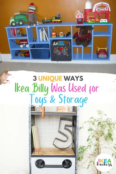 The BILLY bookcase is one of those things that just works. We seen loads of hacks for the BILLY and you can browse them all here. But in this post, we zoom in on three unusual ways you can use the BILLY bookcase for toys and toy storage. 3 unique ways IKEA BILLY was used for toys & storage - IKEA Hackers Billy Ikea Playroom, Billy Bookcase Playroom, Billy Bookcase Toy Storage, Toy Storage Hacks, Bookcase Toy Storage, Ikea Billy Hack, Billy Ikea, Easy Diy Home Projects, Billy Bookcase Hack