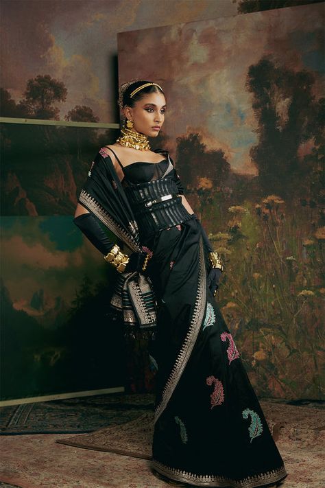 Black Saree Black Organza Saree, Black Silk Saree, Black Sarees, Sarees Black, Woman In Saree, Black Sari, Fashion Editorial Makeup, Editors Note, Desi Clothing