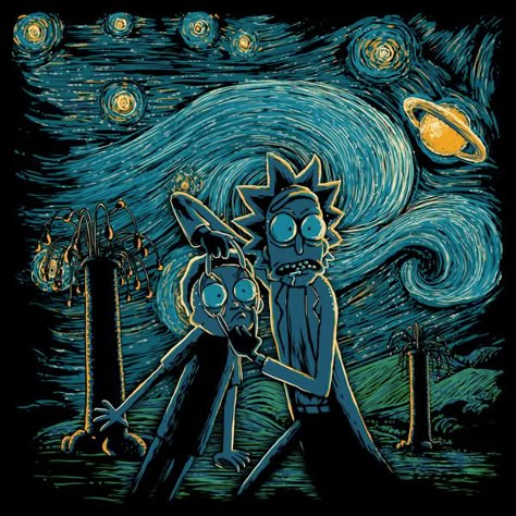 Starry Science - NeatoShop Rick And Morty Drawing, Drum Design, Rick I Morty, Rick And Morty Poster, Arte Van Gogh, A Starry Night, Tableau Design, Rick And Morty, Drawing Ideas