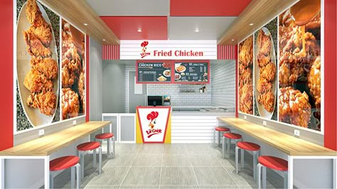 Fried Chicken Interior Design, Fried Chicken Shop Design, Fried Chicken Restaurant Design, Chicken Restaurant Design, Chicken Bar, Chicken Store, Street Food Design, Food Stall Design, Fried Chicken Restaurant