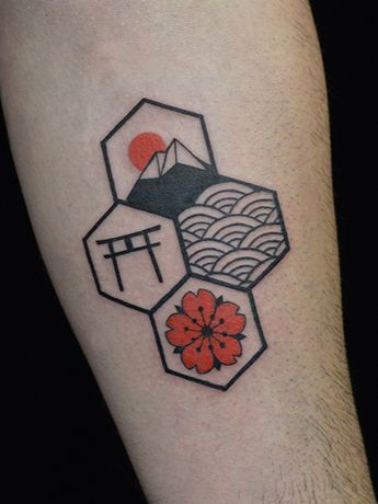 Simple Japanese Tattoo, Japanese Tattoo Ideas, Tato Geisha, Small Japanese Tattoo, Tato Maori, Hexagon Tattoo, Japanese Back Tattoo, Japanese Tattoos For Men, Tato Minimal