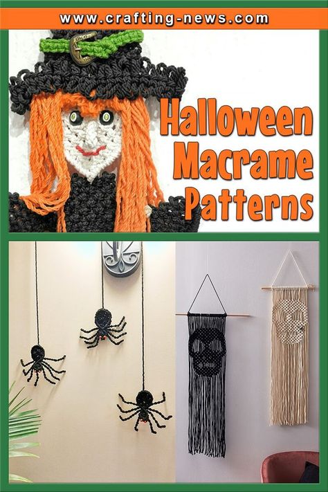 HALLOWEEN MACRAME PATTERNS | Manualidades con hilo, Manualidades, Ideas . #Macrame_Bat_Wall_Hanging_Diy #Skull_Macrame_Pattern #Macrame_Fall_Diy #Macrame_Fall_Projects Ghost Macrame Wall Hanging Diy, Macrame Fall Projects, Halloween Macrame Patterns, Fall Macrame Ideas Diy, Fall Macrame Ideas, Witchy Macrame, Large Macrame Wall Hanging Pattern, Macrame Wall Hanging Pattern Free, Macrame Bat