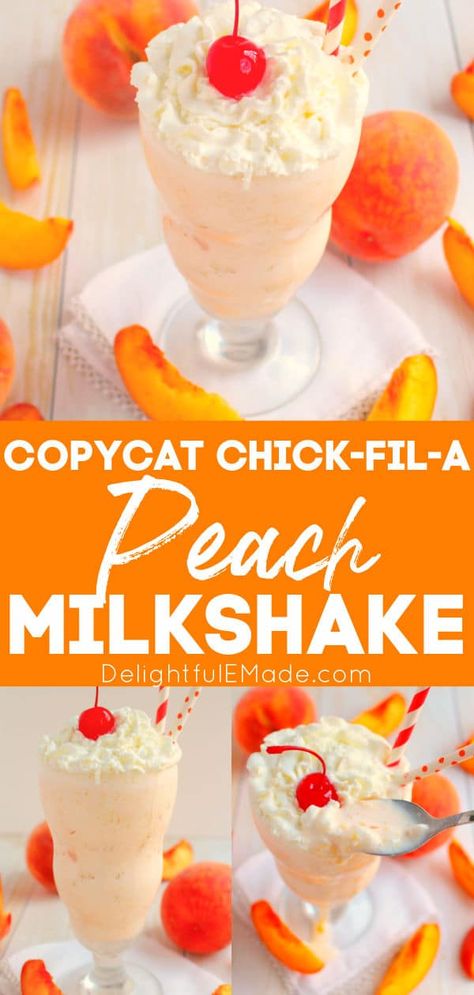 Peach Milkshake Recipe, Peach Milkshake, Laundry Help, Milkshake Recipe Easy, Peach Smoothie Recipes, Homemade Milkshake, Crumb Coffee Cakes, Peach Milk, Copycat Chick Fil A