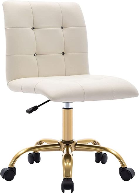 Amazon.com: Duhome Rolling Desk Chair for Women Girls, Elegant Vanity Chair with Wheels Button Tufted Home Office Chair for Bedroom Living Room Office White PU Leather : Home & Kitchen White Vanity Chair, Rolling Desk Chair, New England House, Luxury Office Chairs, Rolling Desk, Chair For Bedroom, Elegant Vanity, Vanity Chair, White Vanity