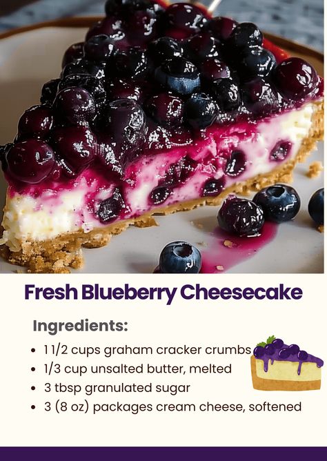 No Bake Cheesecake with Blueberry Sauce Cheesecake With Blueberry Sauce, Blueberry Cheesecake Sauce, Blueberry Cheesecake Recipes Easy, Blueberry Cheesecake No Bake, Blueberry Cheesecake Recipes, Fresh Blueberry Cheesecake, No Bake Blueberry Cheesecake Recipe, Homemade Blueberry Cheesecake, Huckleberry Cheesecake